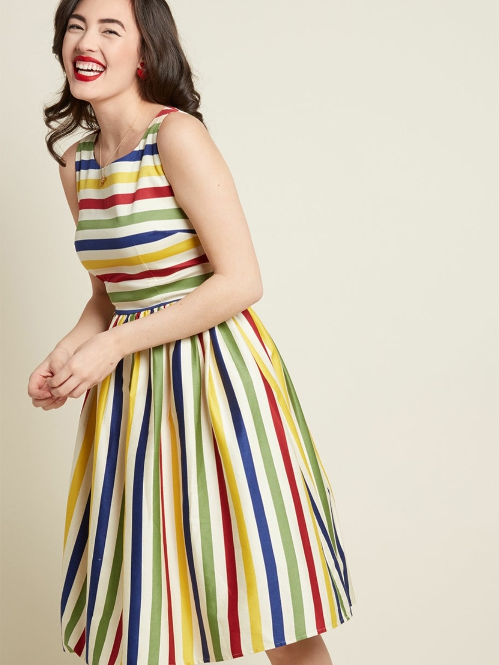 Modcloth Sleeveless Multicolor Striped Fit & Flare Dress Size XL